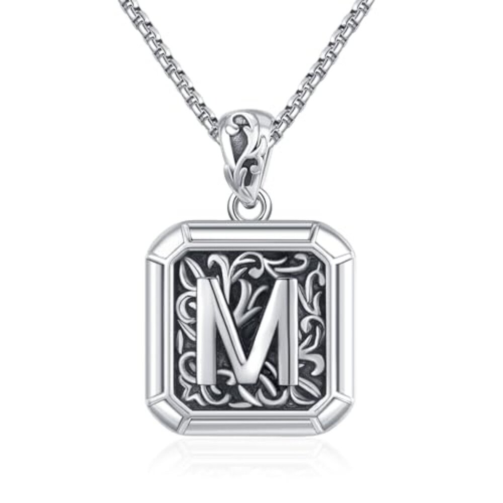 Sterling Silver Square Initial Necklace Retro Min… - image 2